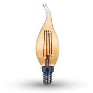 Jantárová LED filament sviečka E14 4W plameň