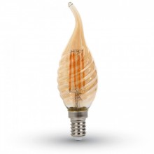 Jantárová LED filament twist sviečka E14 4W plameň