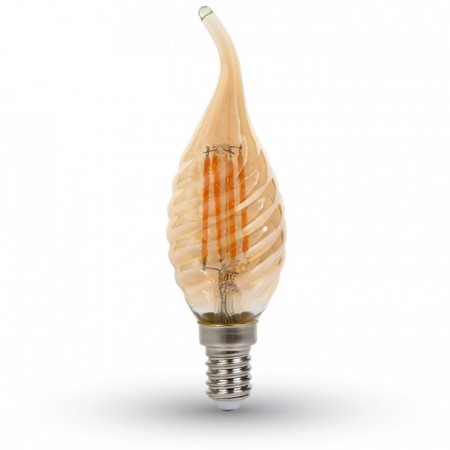 Jantárová LED filament twist sviečka E14 4W plameň