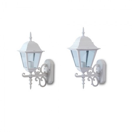Matný biely záhradný nástenný lampáš na E27 žiarovku (2 veľkosti)
