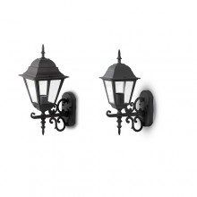 Matný čierny záhradný nástenný lampáš na E27 žiarovku (2 veľkosti)