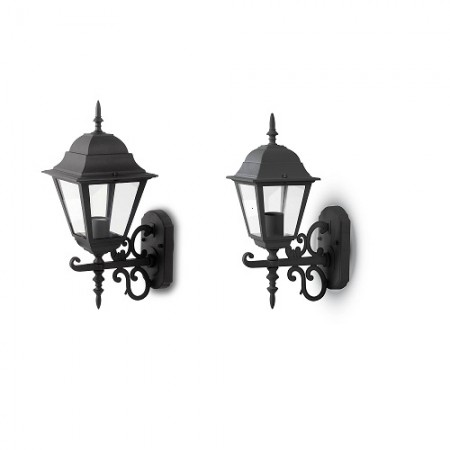 Matný čierny záhradný nástenný lampáš na E27 žiarovku (2 veľkosti)