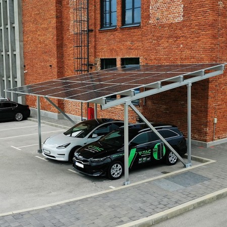 Solárny prístrešok pre 2 autá 12x545Wp + hybrid invertor 8kW + batéria 20kWh